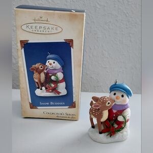 Hallmark Keepsake Ornament 2004 Snow Buddies #7 Snowman Wreath Deer